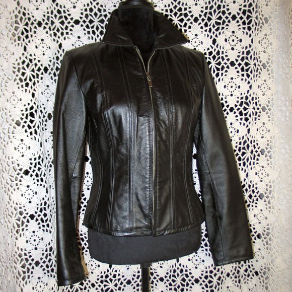 Woman's Short fitted black leather jacket, Spring/Fall  L0020 - Picture 1 of 2